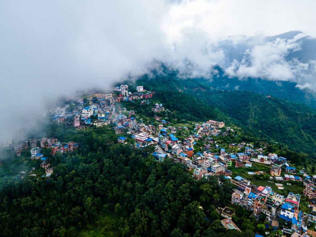 the aerial view of chautara bazar in sindhupalchok, nepal