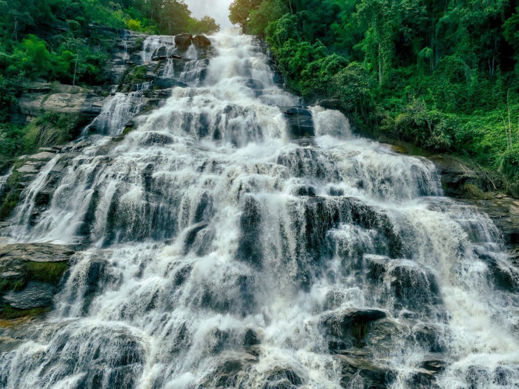 beautiful waterfall in lush tropical green forest. nature landsc