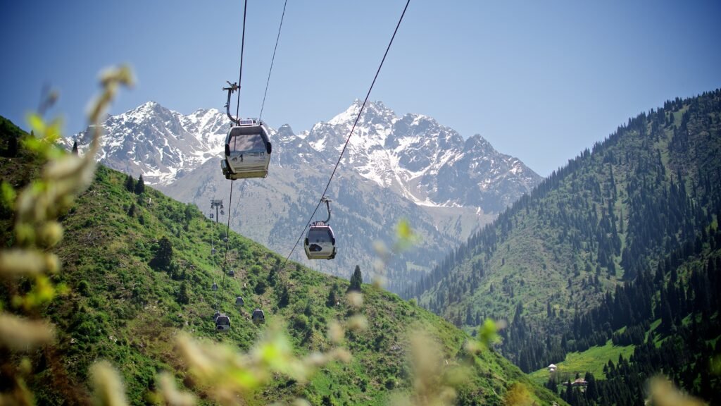 Kashmir Gondola Ride overlooking snow-covered mountains in Gulmarg, India