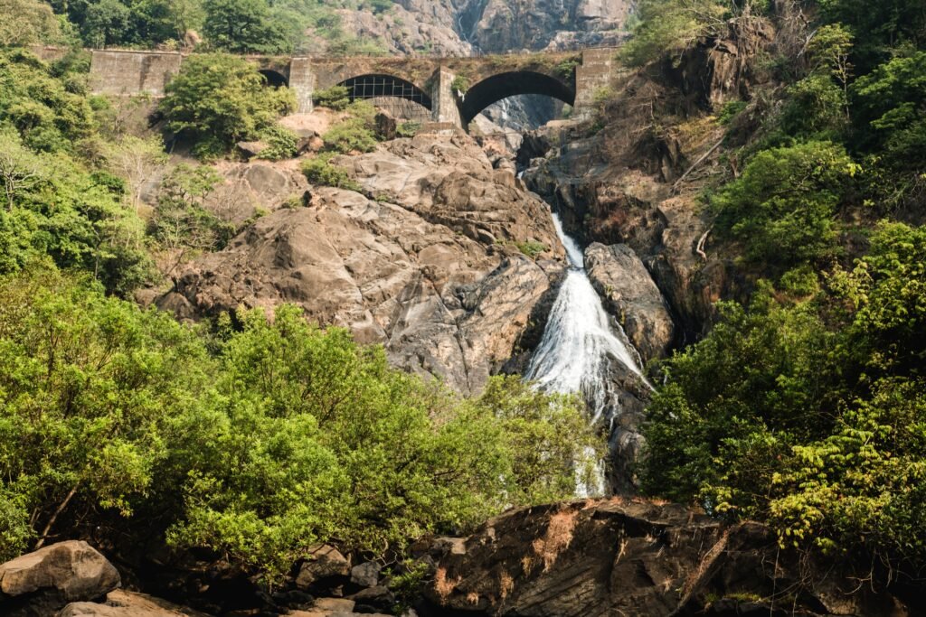 dudhsagar waterfall and old bridge in indian state 2024 09 22 13 52 11 utc
