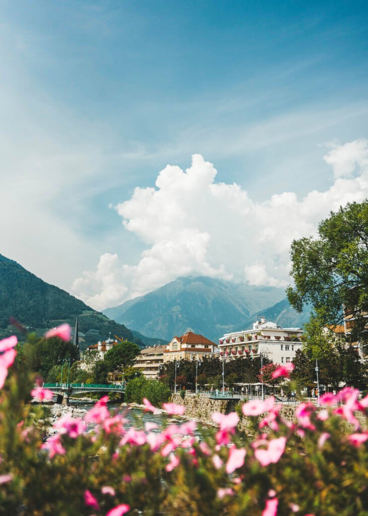 merano city vertical view, south tyrol italy landscape backgro