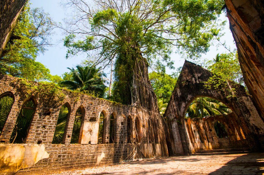 old presbyterian church ruins ross island, port blair, andaman and nicobar india.