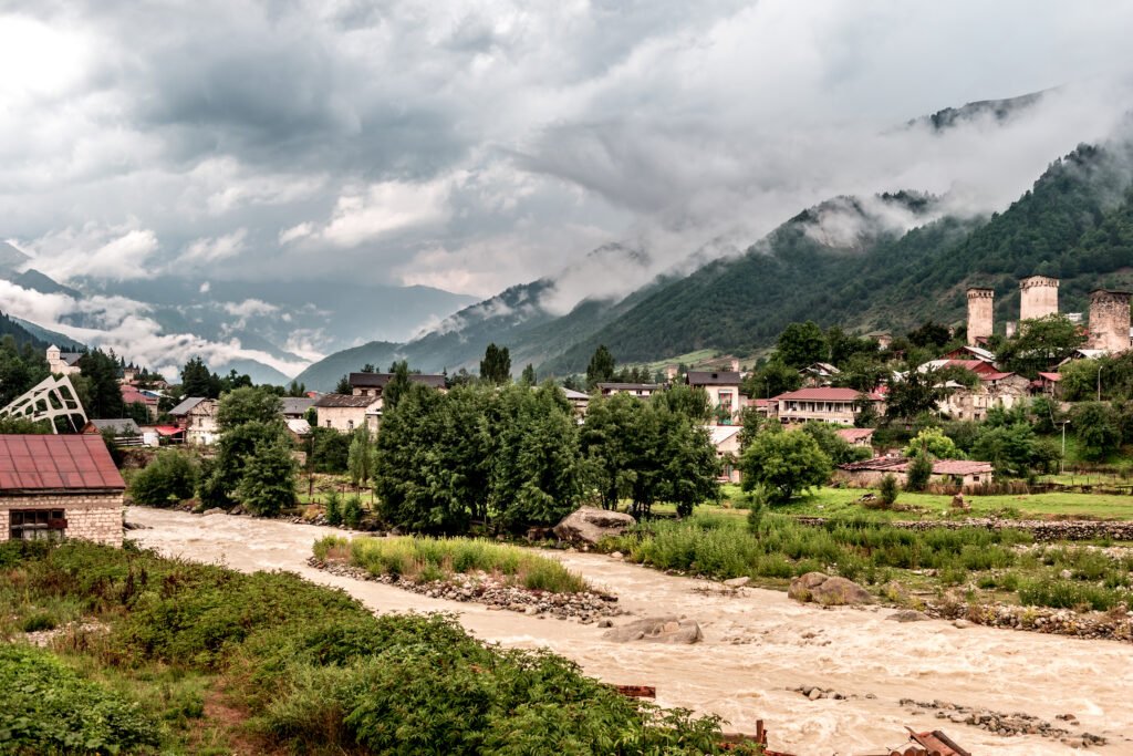 panoramic view on mestia village, georgia