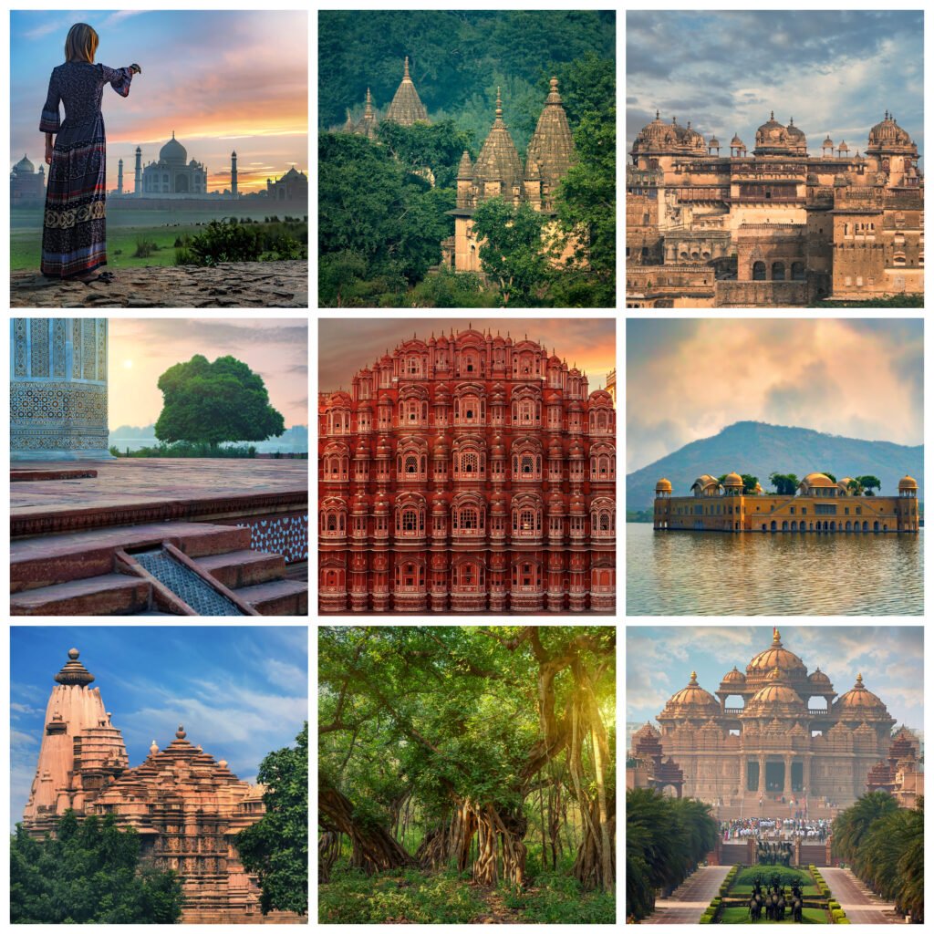 “Scenic views of Jaipur and Udaipur featuring Amber Fort, Hawa Mahal, Jaipur’s vibrant markets, Udaipur’s City Palace, Lake Pichola, Jag Mandir, and serene lakeside landscapes representing Rajasthan’s royal heritage.”